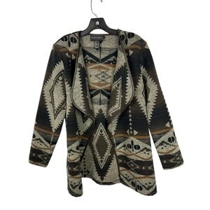 Frank Lyman Southwestern Aztec Open Front Cardigan Brown Casual Knit Sweater S/6